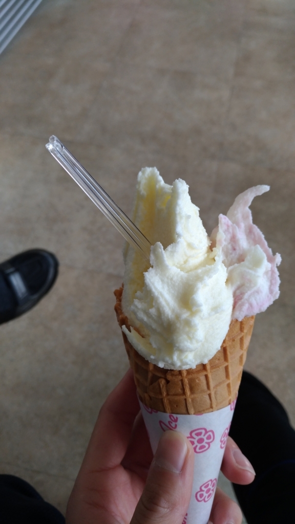 飯田牧場で食べたコーンのダブルジェラート